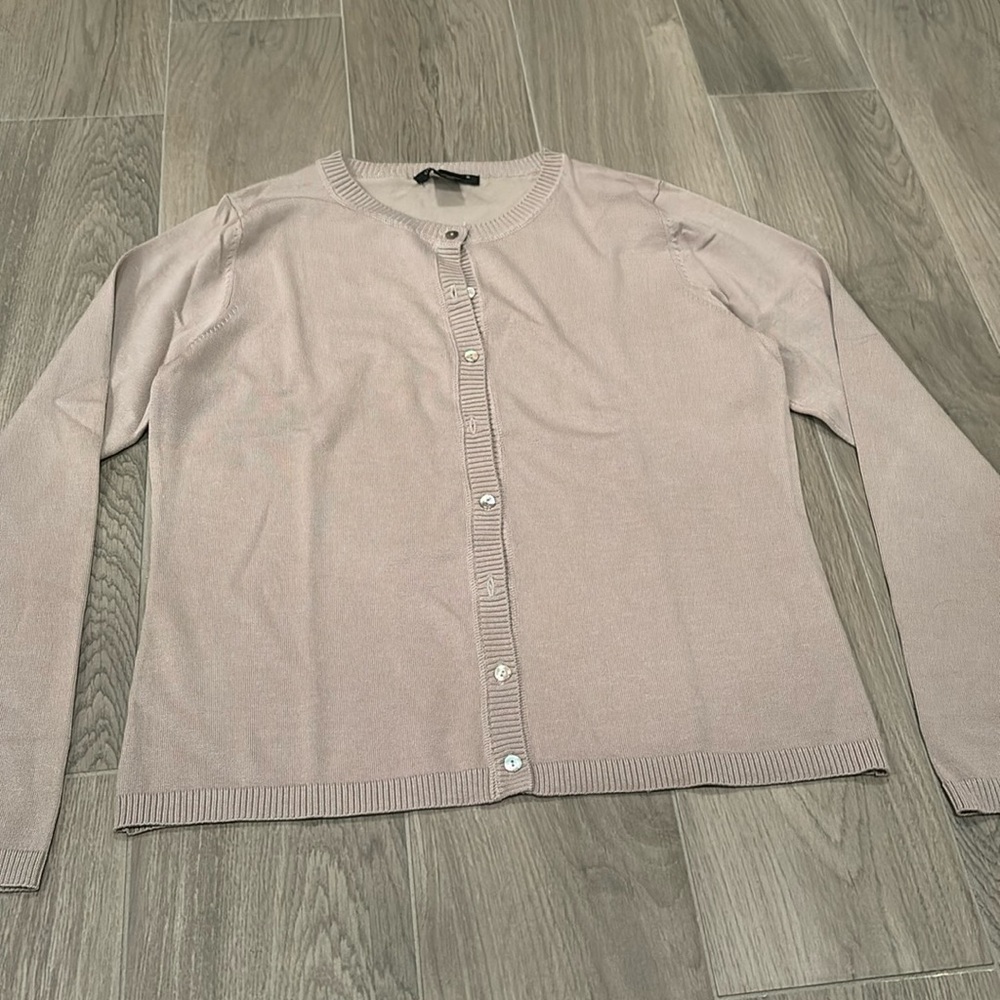 August Silk Women’s Beige Button Up Sweater Size PM